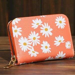 Zip around wallet card holder PU leather RFID credit card protection orange